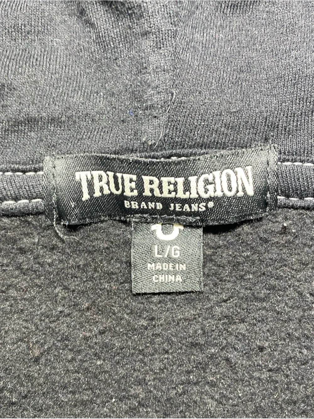 True Religion Budda Logo Seal Full Zip Hoodie Black Stretch Size Large